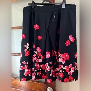 City Chic Black and Pink Pleated Midi Skirt